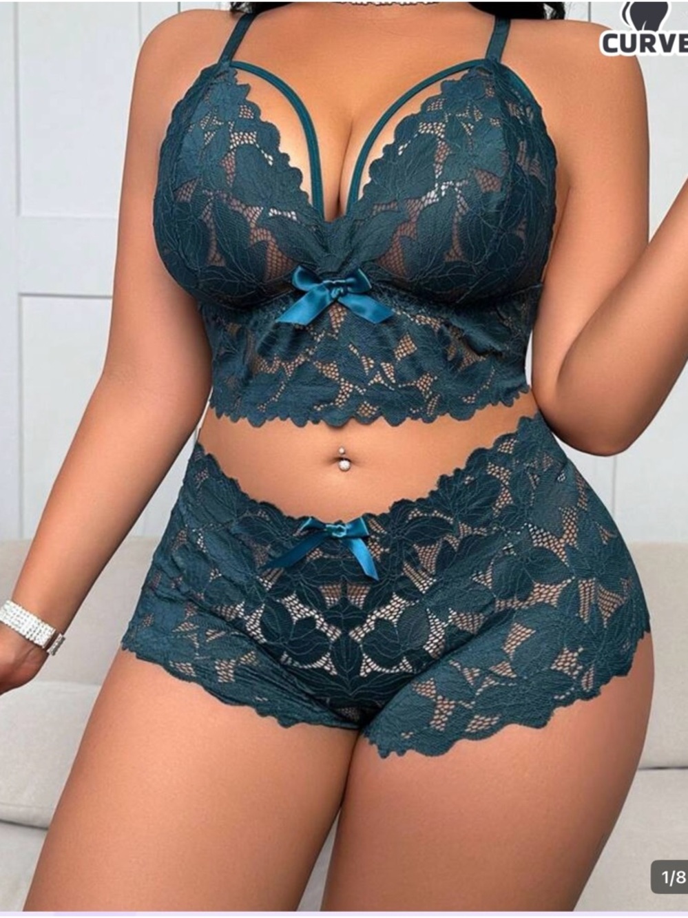 SHEIN Teal Lace Bralette & High-Waist Shorts Set